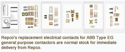 Repco’s replacement electrical contact for ABB Type EG general purpose contactors are normal stock for immediate delivery from Repco